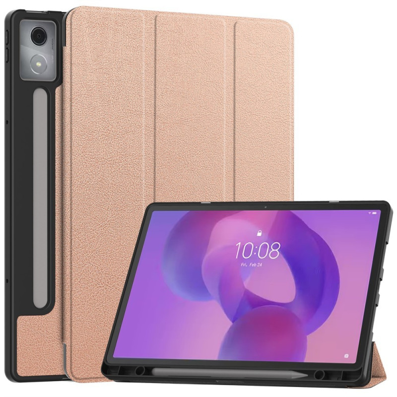 For Lenovo Idea Tab Pro Case Tri-Fold Stand Cover with Pen Holder - Rose Gold