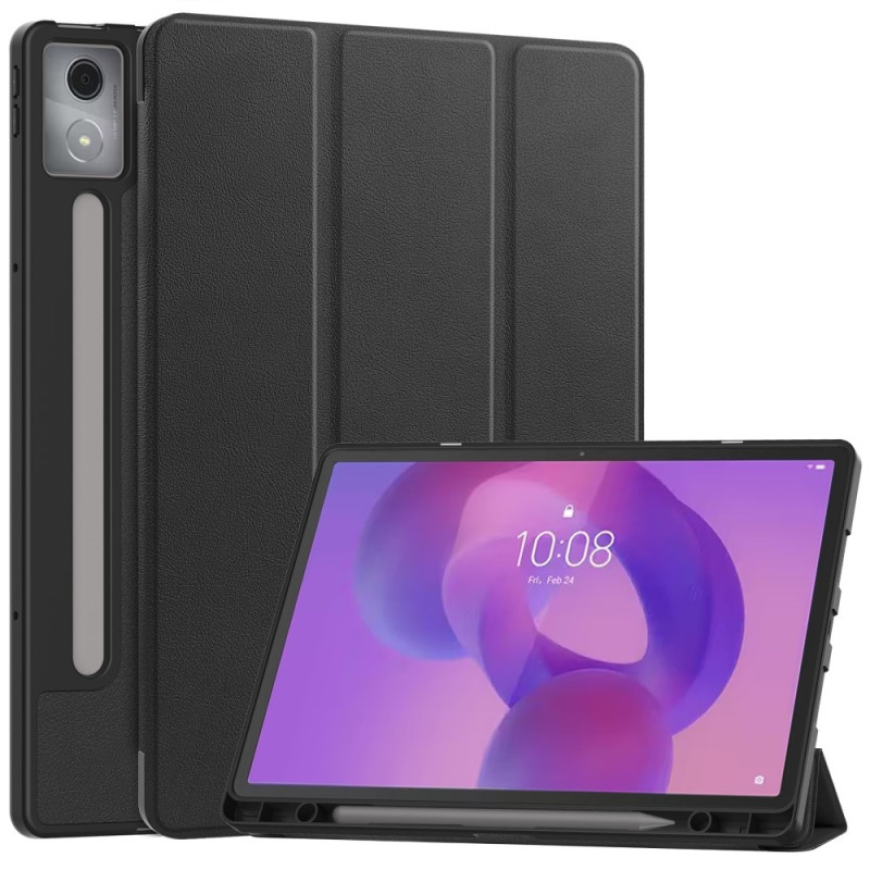 For Lenovo Idea Tab Pro Case Tri-Fold Stand Cover with Pen Holder - Black