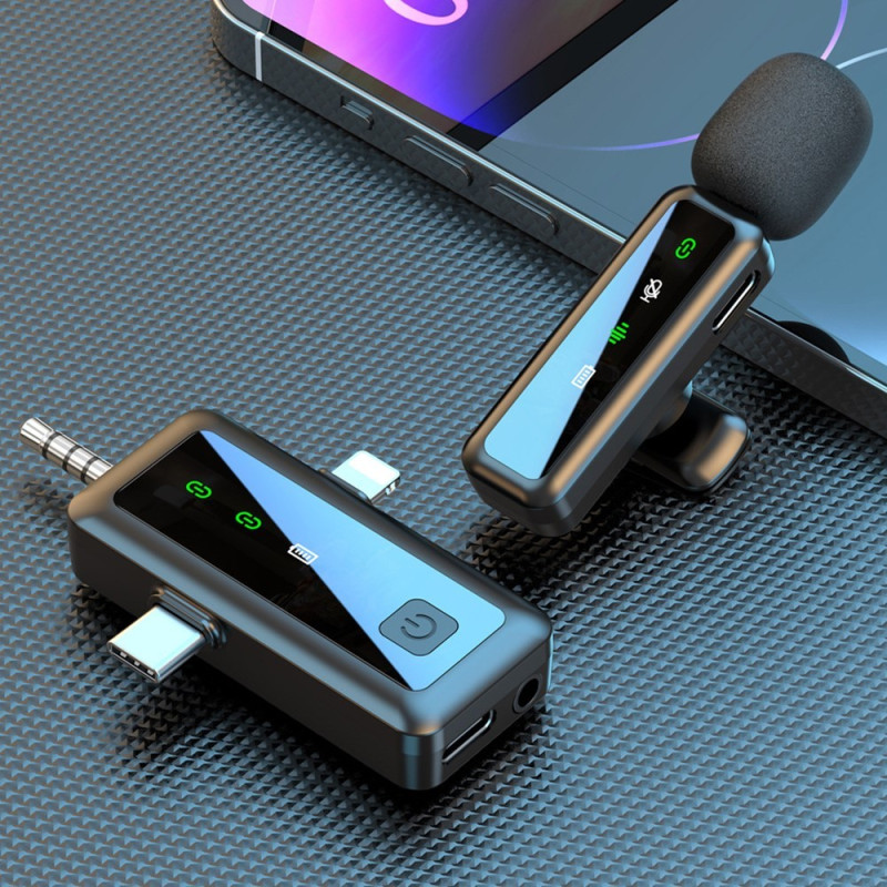 3 in 1 iP USB-C 3.5mm Wireless Lavalier Microphone Noise Canceling Microphone 1 Transmitter 1 Receiver