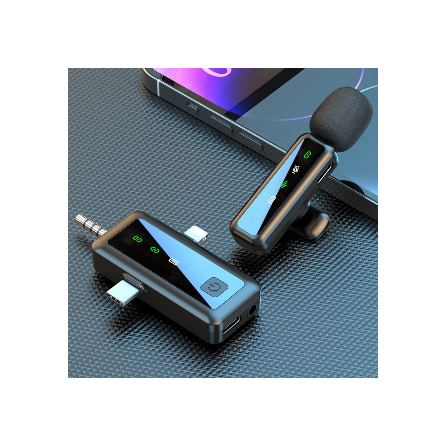 3 i 1 iP USB-C 3,5mm Trådlös Lavalier-mikrofon brusreducerande mikrofon 1 sändare 1 mottagare