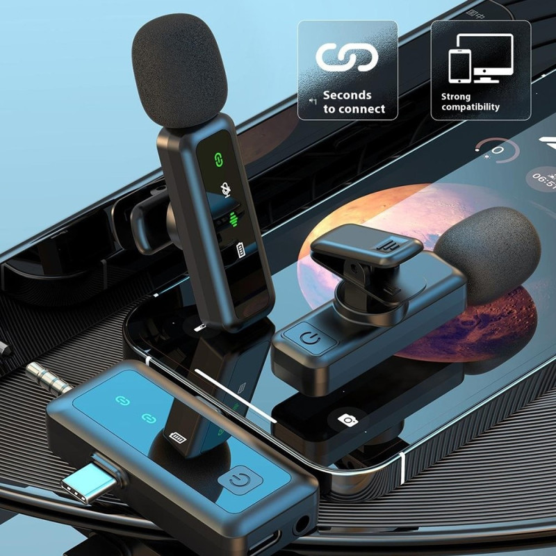 3 in 1 iP USB-C 3,5 mm langaton Lavalier mikrofoni melua vaimentava mikrofoni 1 lähetin 1 vastaanotin