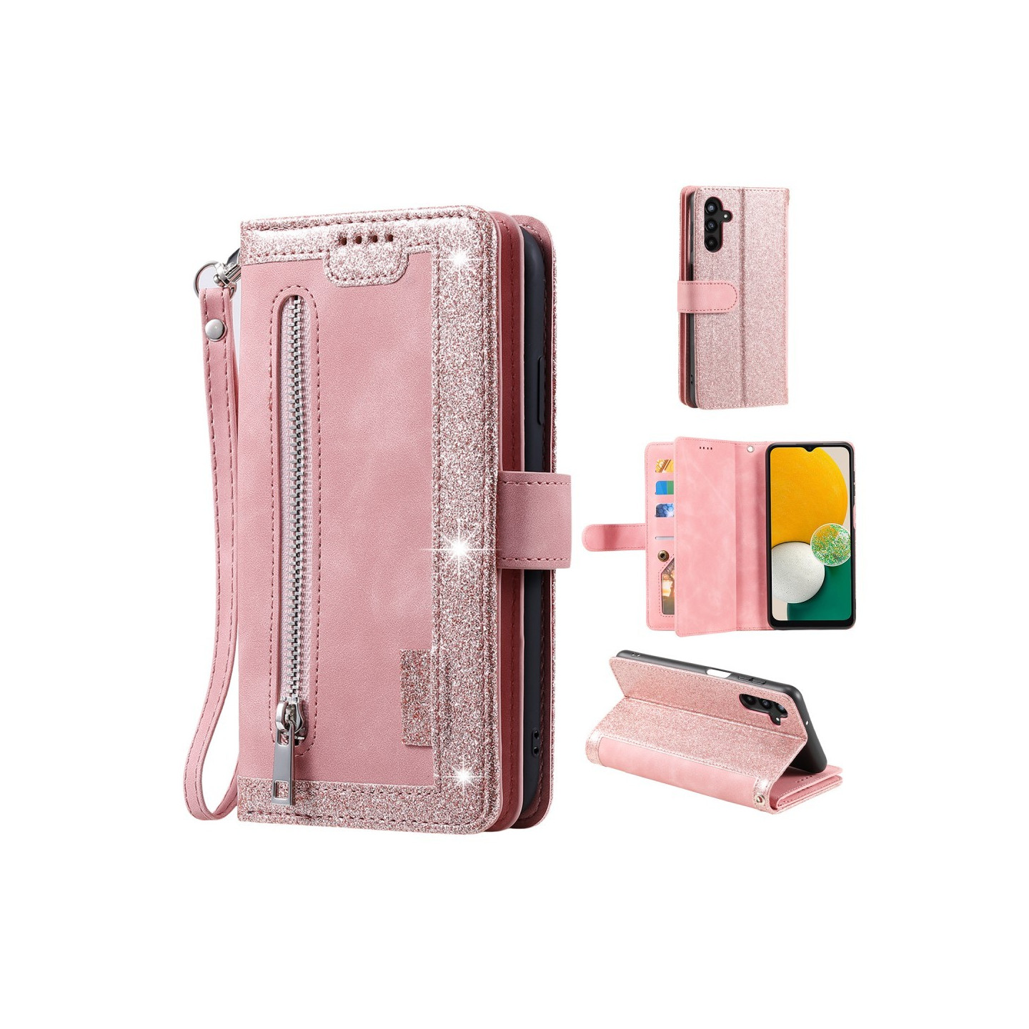 For Samsung Galaxy A56 5G Case Zipper Pocket PU Leather Phone Cover with 9 Card Slots