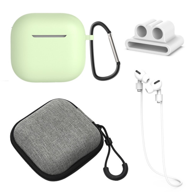 For AirPods 4 5 stk Tilbehør Veske Oppbevaringsboks Halsstropp Hodetelefonholder Nøkkelring - Matcha
