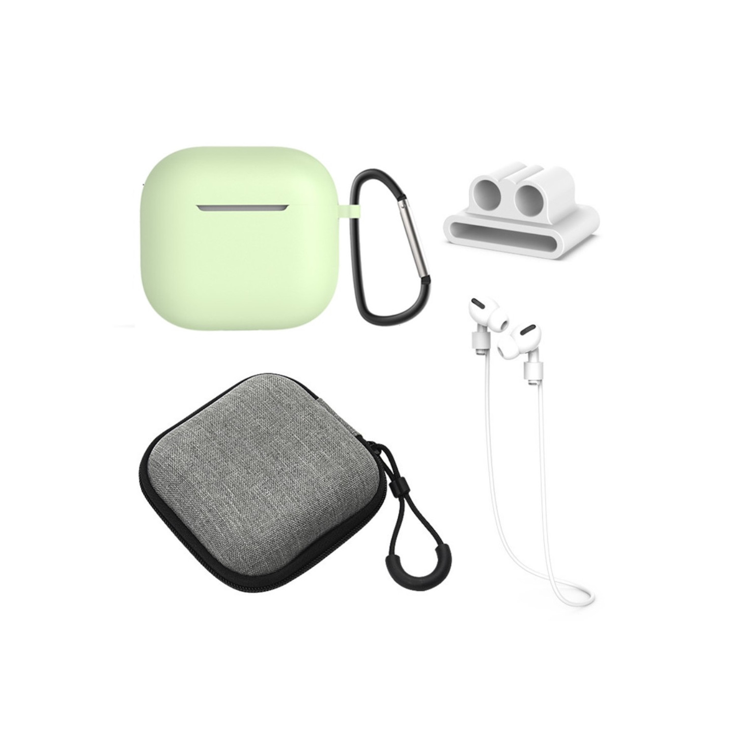 For AirPods 4 5pcs Accessories Case Storage Box Neck Strap Headphone Holder Key Ring - Matcha