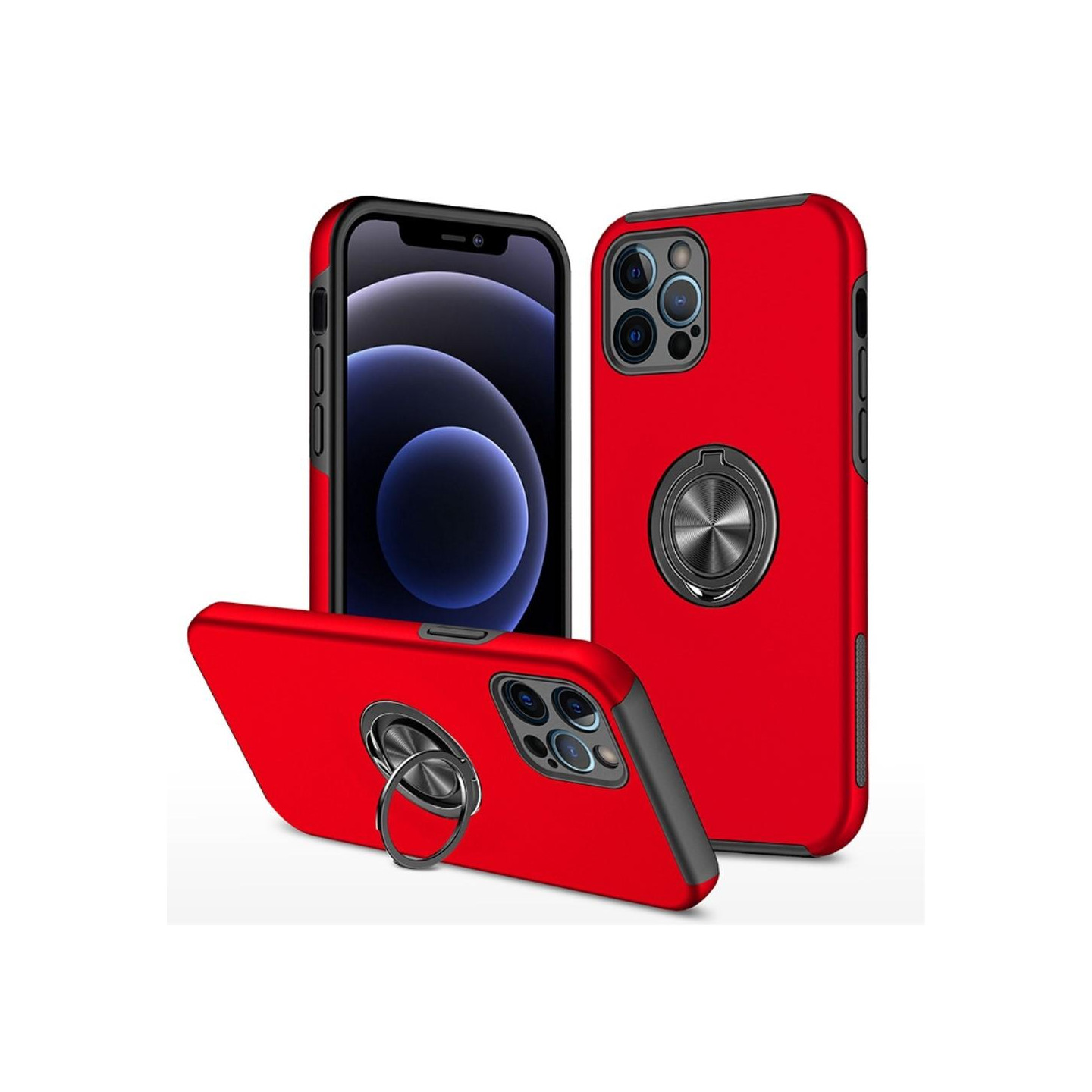 iPhone 14 Pro Hybrid Deksel Med Fingerring - Rød