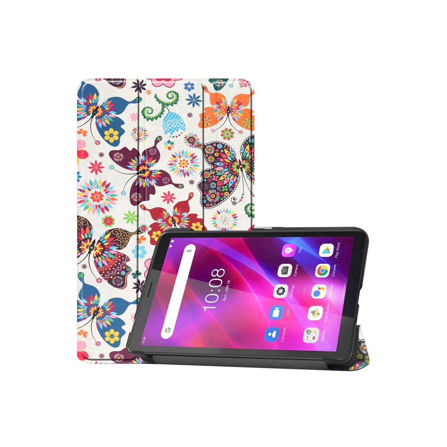 Pattern Tri - fold Stand Kansi Lenovo Tab M7 (3rd Gen) - Butterflies