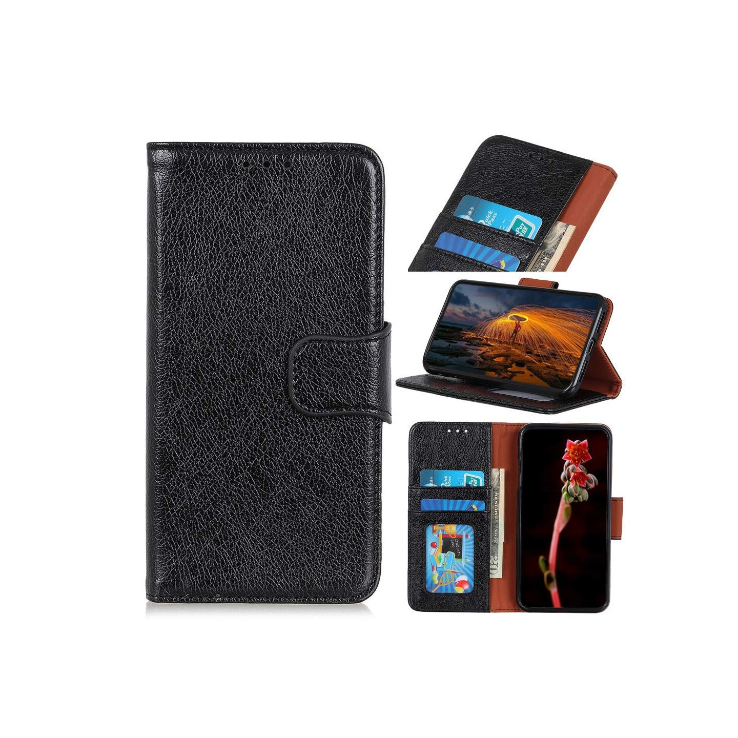 Textured Split Leather Wallet Case for Huawei P Smart Z - Black