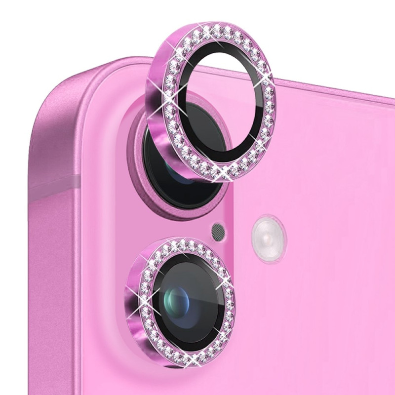 NORTHJO kameralinsedeksel med rhinestone til iPhone 16/16 Plus, herdet glass - rosa