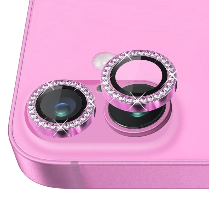 NORTHJO kameralinsedeksel med rhinestone til iPhone 16/16 Plus, herdet glass - rosa