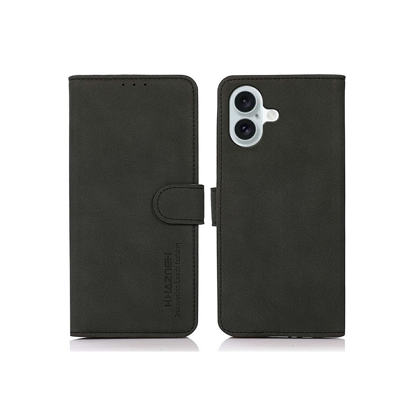 KHAZNEH iPhone 17 Lompakkokotelo PU nahka Telineellä - Musta