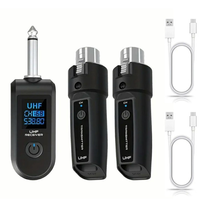 Dynamisk mikrofonkonverter fra kabelforbundet til trådløs, 2 sendere + 1 modtager