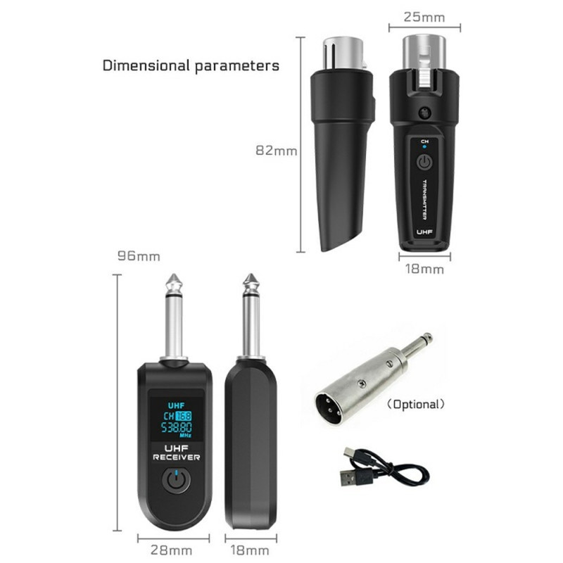 Wired to wireless converter dynamic microphone 2 transmitters + 1 receiver