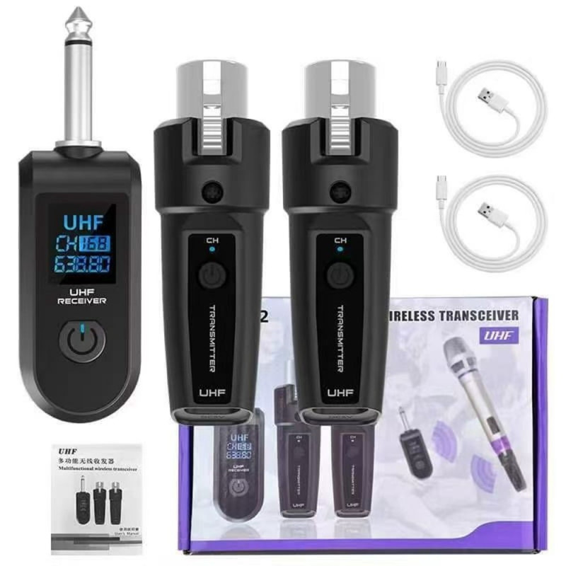 Trådbunden till trådlös konverterare dynamisk mikrofon 2 sändare + 1 mottagare