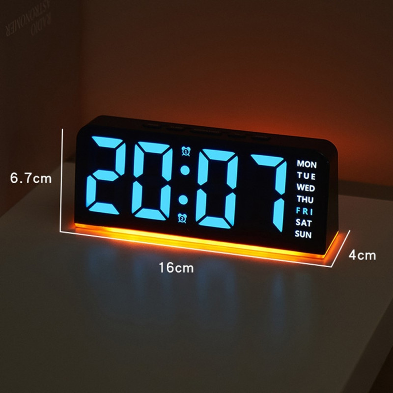 LED Clock Digital Alarm Clock Large Display Date Temperature Alarm Clock - Black / Pink Light
