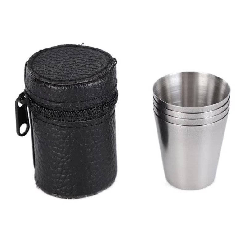 Stainless Steel Shot Glass Snaps Glass Set 4 PCS with Case for Camping/Picnic