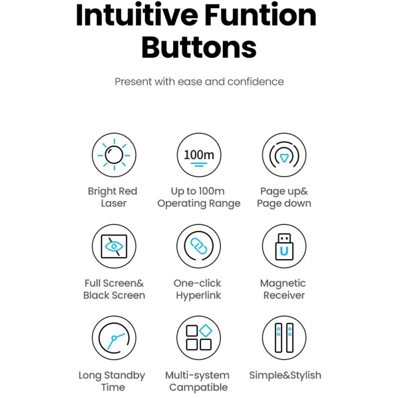 Wireless Presenter Oppladbar multifunksjonsfjernkontroll laserpeker