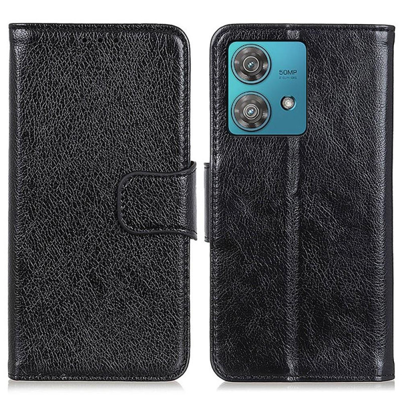 Nappa Texture Split Wallet Stativbetræk til Motorola Moto G84 - Sort