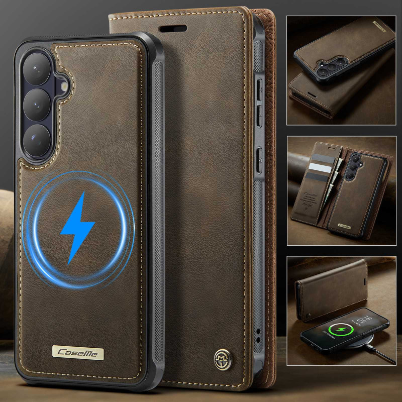CASEME For Samsung Galaxy S26 Wallet Case Magnetic Detachable RFID Blocking - Coffee