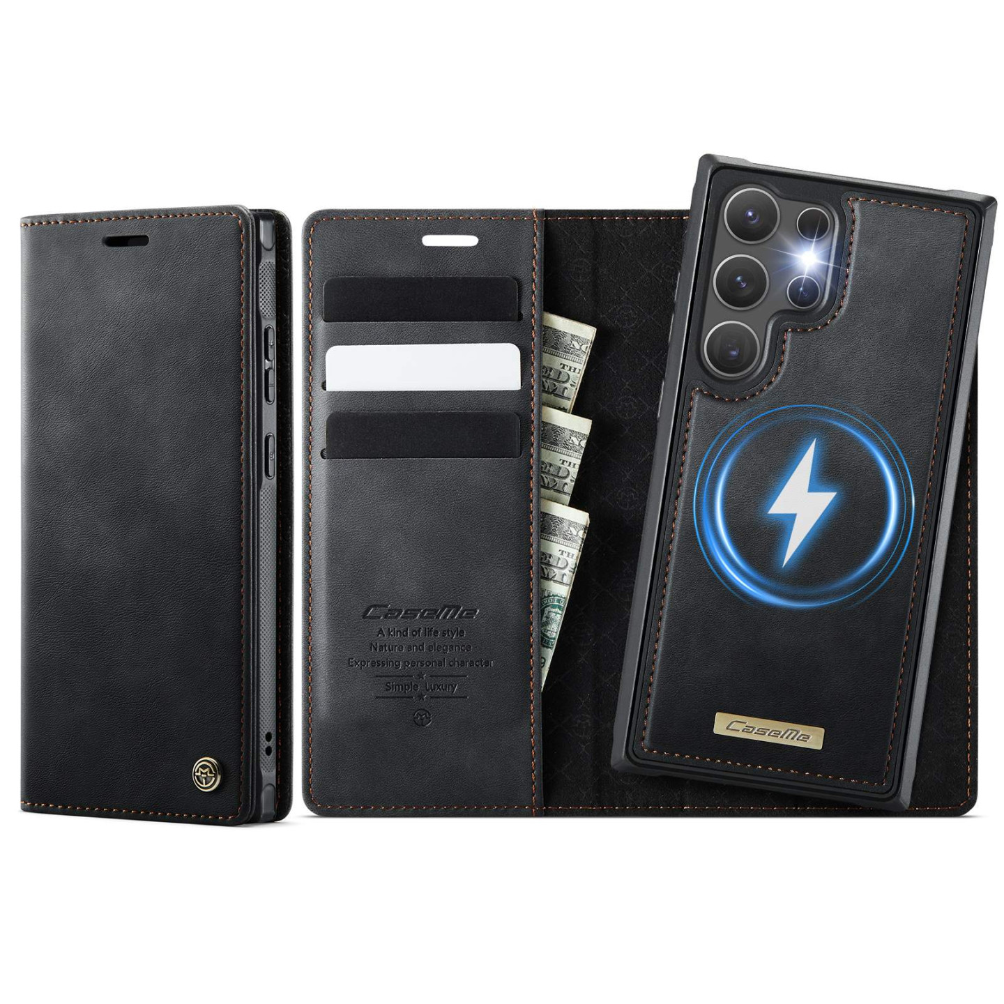 CASEME For Samsung Galaxy S26 Ultra Wallet Case Magnetic Detachable RFID Blocking - Black