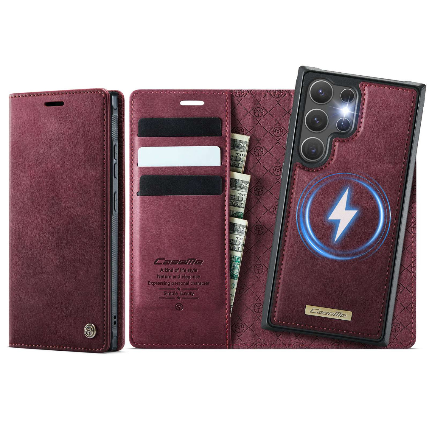 CASEME For Samsung Galaxy S26 Ultra Wallet Case Magnetic Detachable RFID Blocking - Red