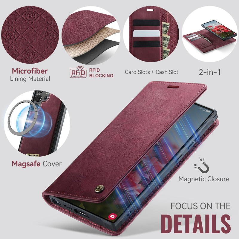 CASEME For Samsung Galaxy S26 Ultra Wallet Case Magnetic Detachable RFID Blocking - Red