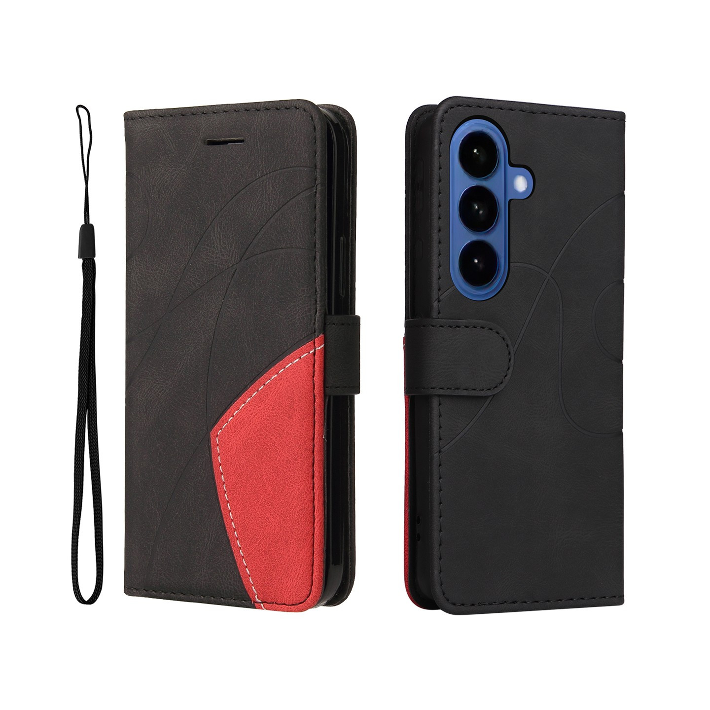 Til Samsung Galaxy S26 Lommebokdeksel med Stativ Tofarget Design - Svart