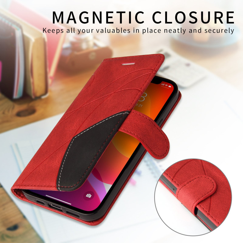 For Samsung Galaxy S26 Wallet Case with Stand Bi-colour Design - Red