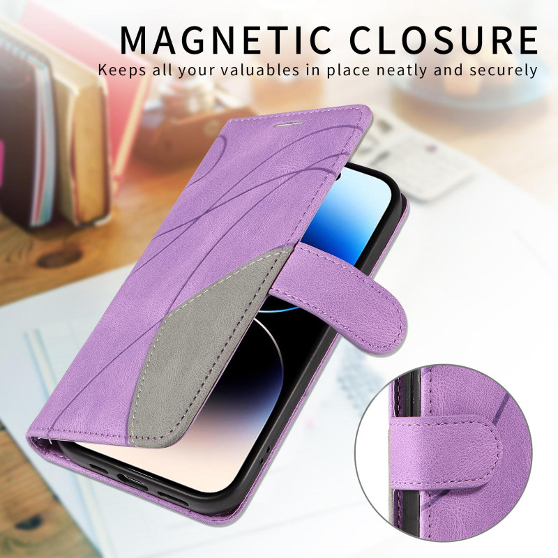 For Samsung Galaxy S26+ Wallet Case with Stand Bi-colour Design - Purple