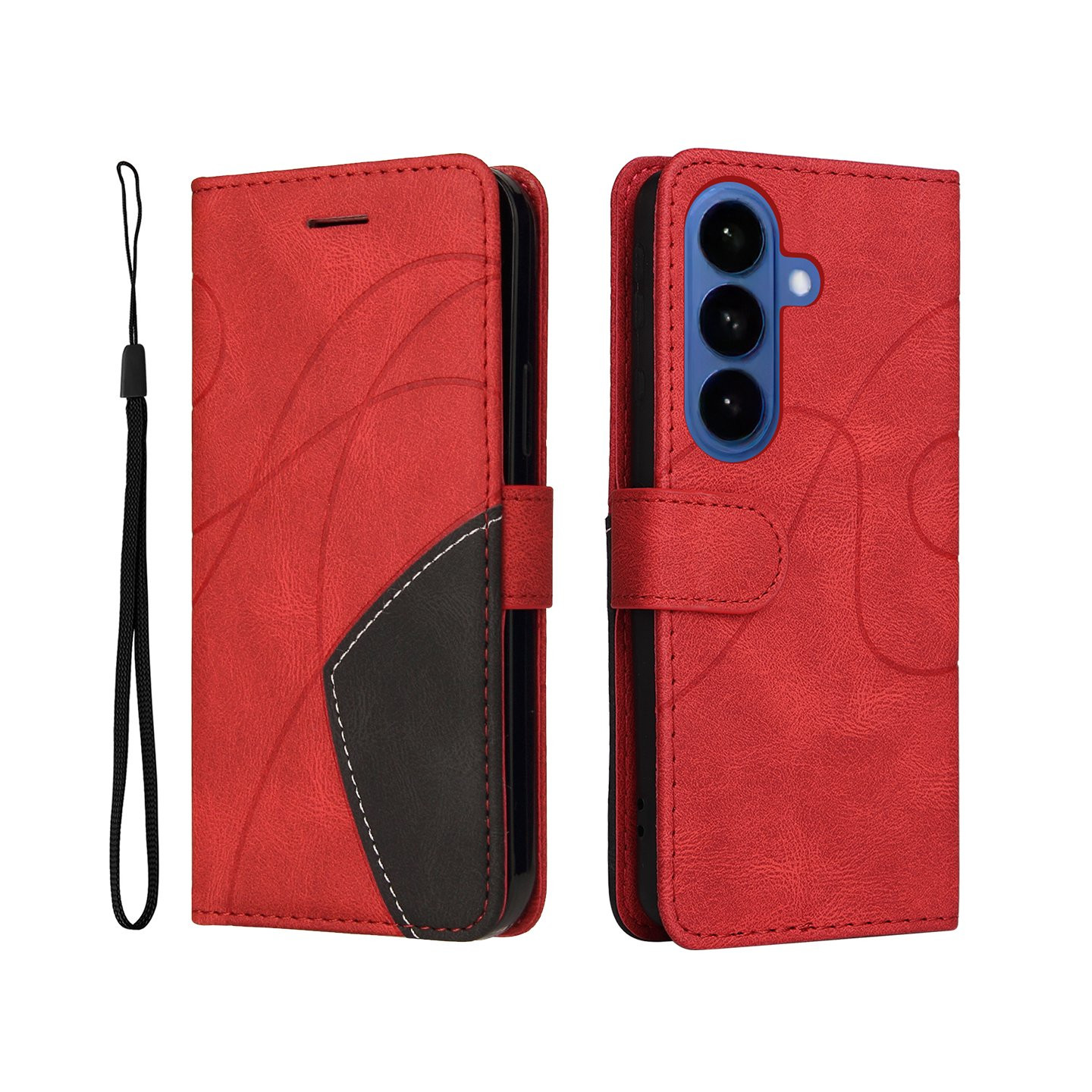 For Samsung Galaxy S26+ Wallet Case with Stand Bi-colour Design - Red