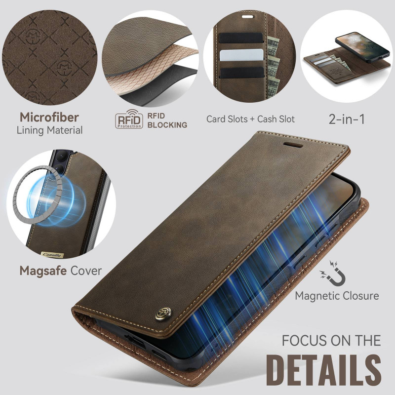 CASEME For Samsung Galaxy S26+ Wallet Case Magnetic Detachable RFID Blocking - Coffee