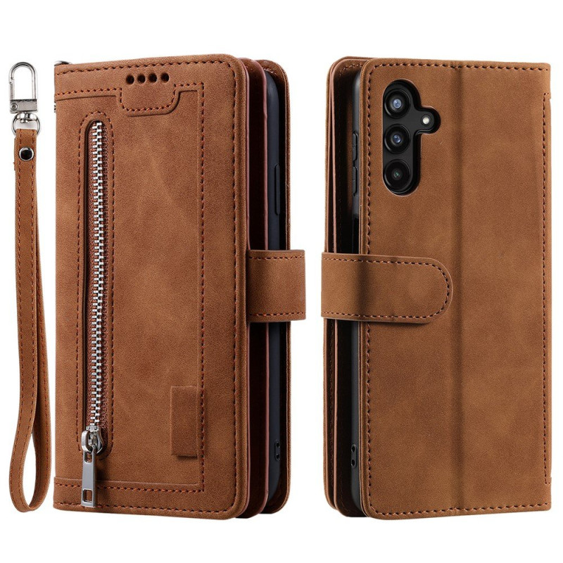 For Samsung Galaxy S26+ 5G Case Zipper Pocket PU Leather Phone Cover with 9 Card Slots