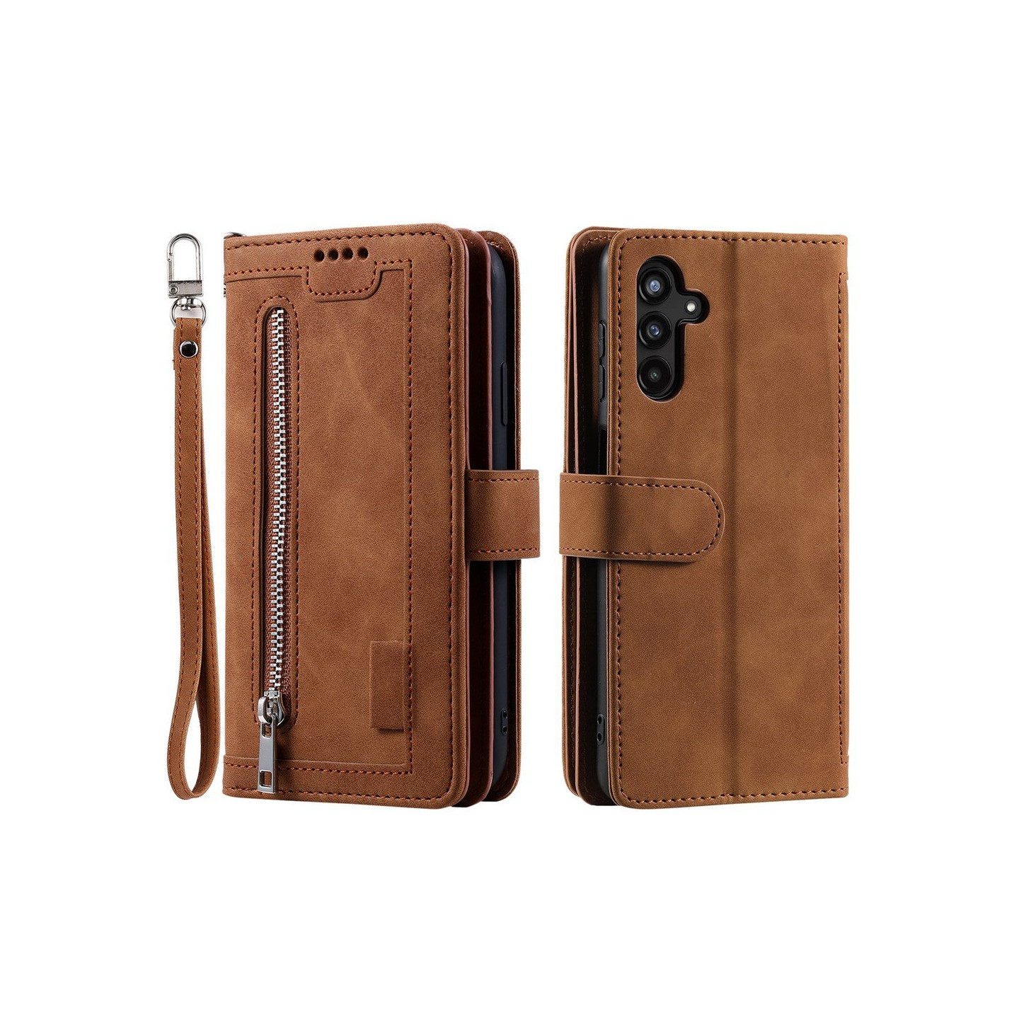 For Samsung Galaxy S26+ 5G Case Zipper Pocket PU Leather Phone Cover with 9 Card Slots