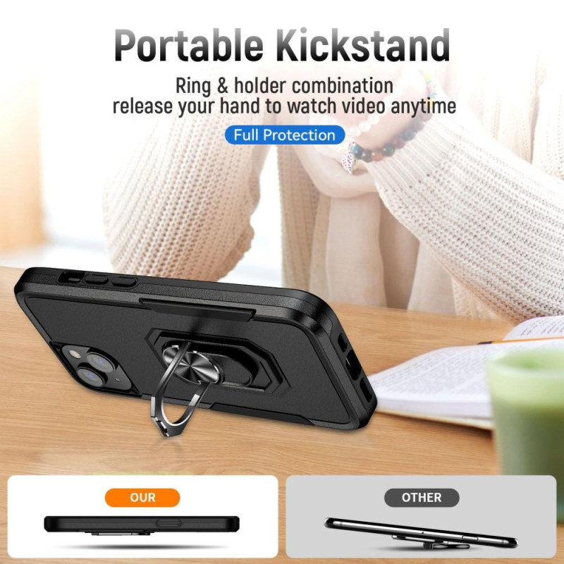 iPhone 14 Plus Shockproof TPU + PC Kickstand Phone Case Car Mount Metal Sheet - Black