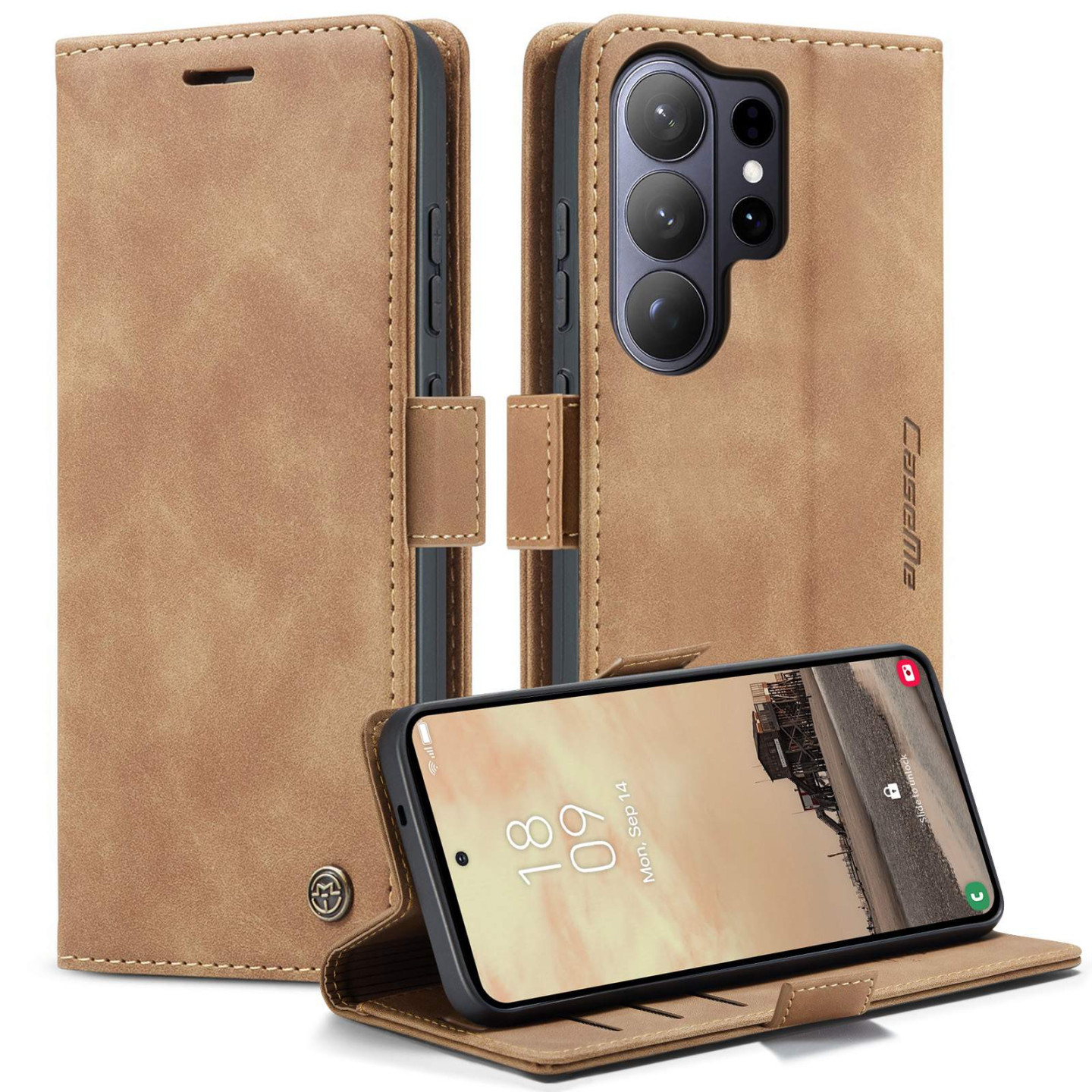 CASEME Retro Lompakkokotelo Samsung Galaxy S26 Ultra - Ruskea