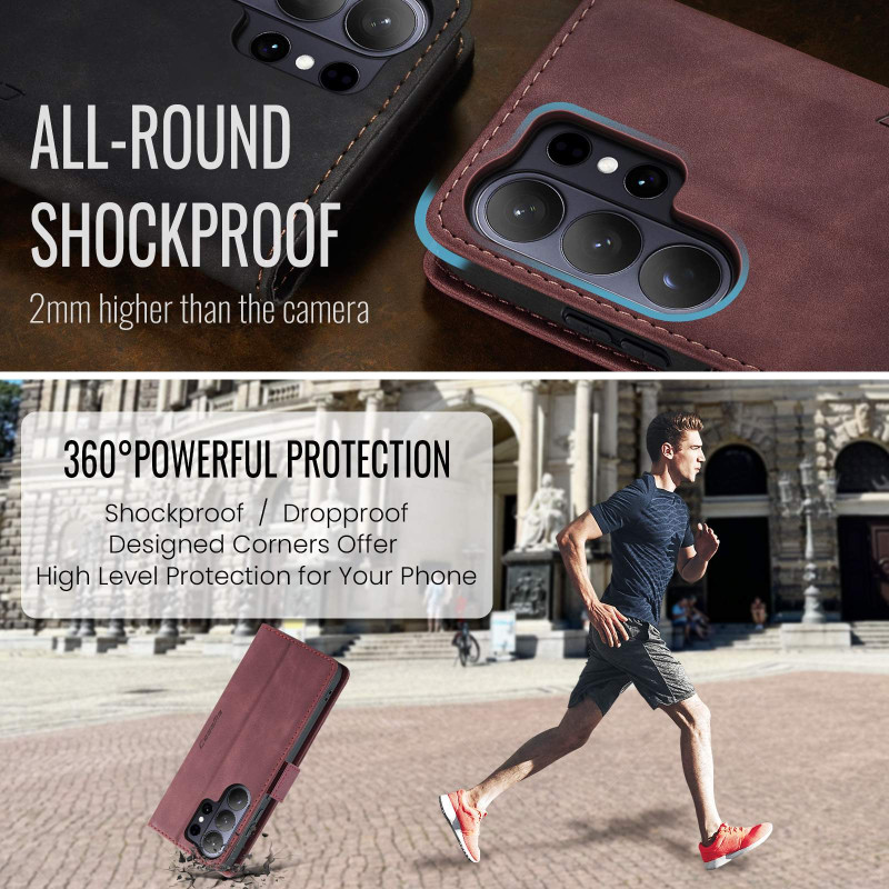 CASEME Retro Wallet Case for Samsung Galaxy S26 Ultra - Red