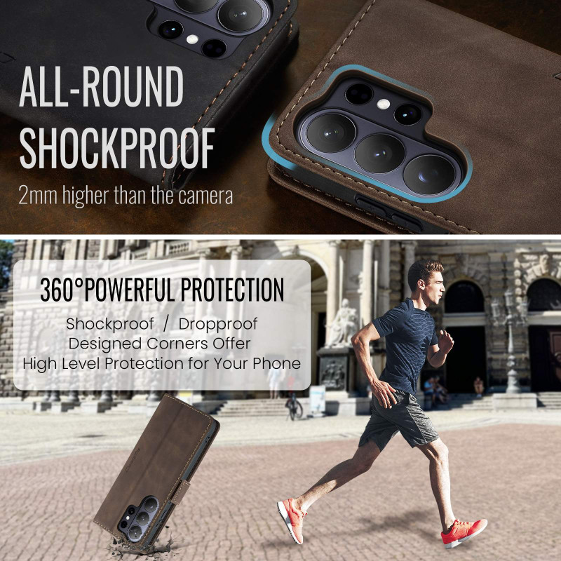 CASEME Retro Wallet Case for Samsung Galaxy S26 Ultra - Coffee