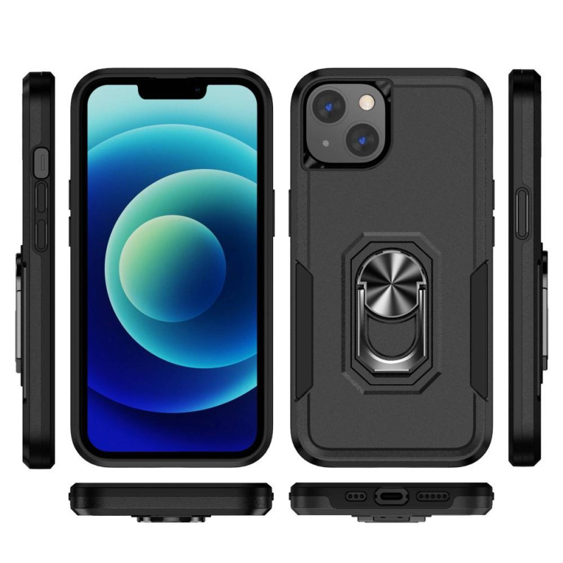 iPhone 14 Plus iskunkestävä TPU+PC Kickstand Puhelinkotelo Autoon kiinnitettävä metallilevy - musta