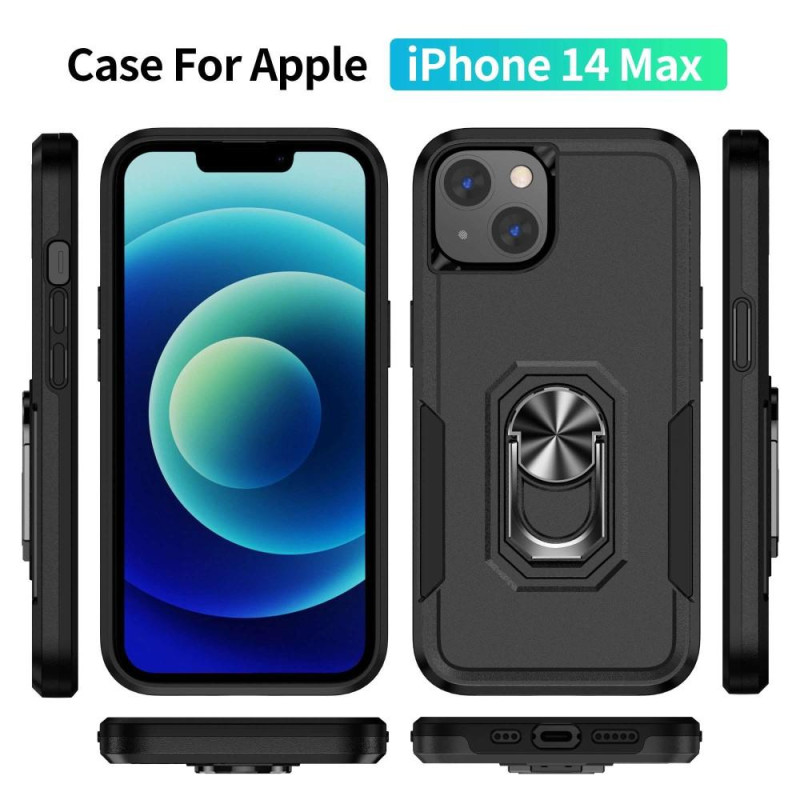 iPhone 14 Plus iskunkestävä TPU+PC Kickstand Puhelinkotelo Autoon kiinnitettävä metallilevy - musta