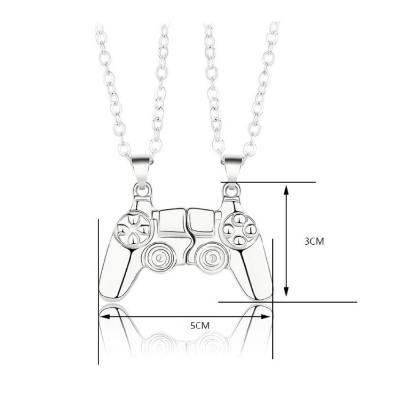 Magnetic Game Controller Necklace Couple Matching Pendant for Friends Valentine's Gifts Lover Silvery