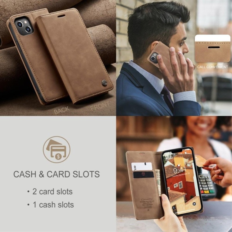 CASEME Retro tegnebog taske til iPhone 14 Plus - Lysebrun