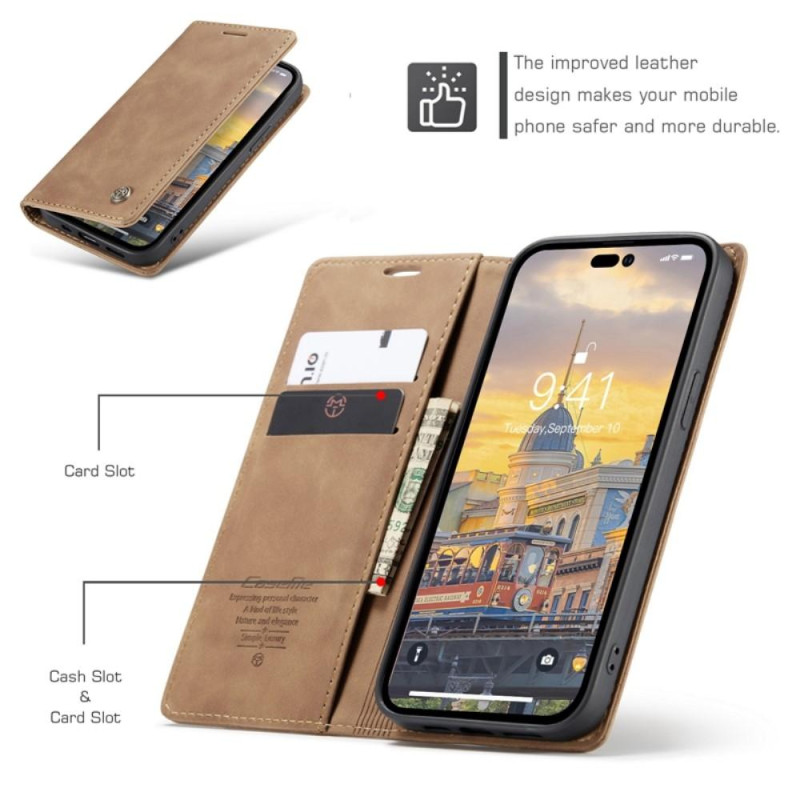 CASEME Retro Wallet Case for iPhone 14 Pro Max - Light Brown