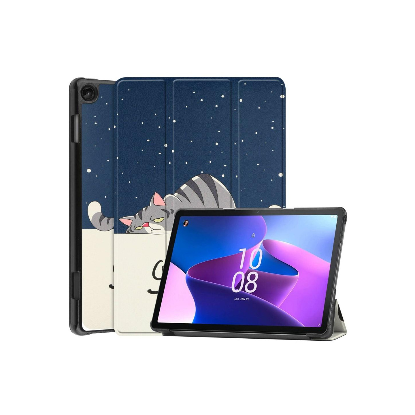 For Lenovo Tab M10 (Gen 3) Trifold Stand Cover - Cat