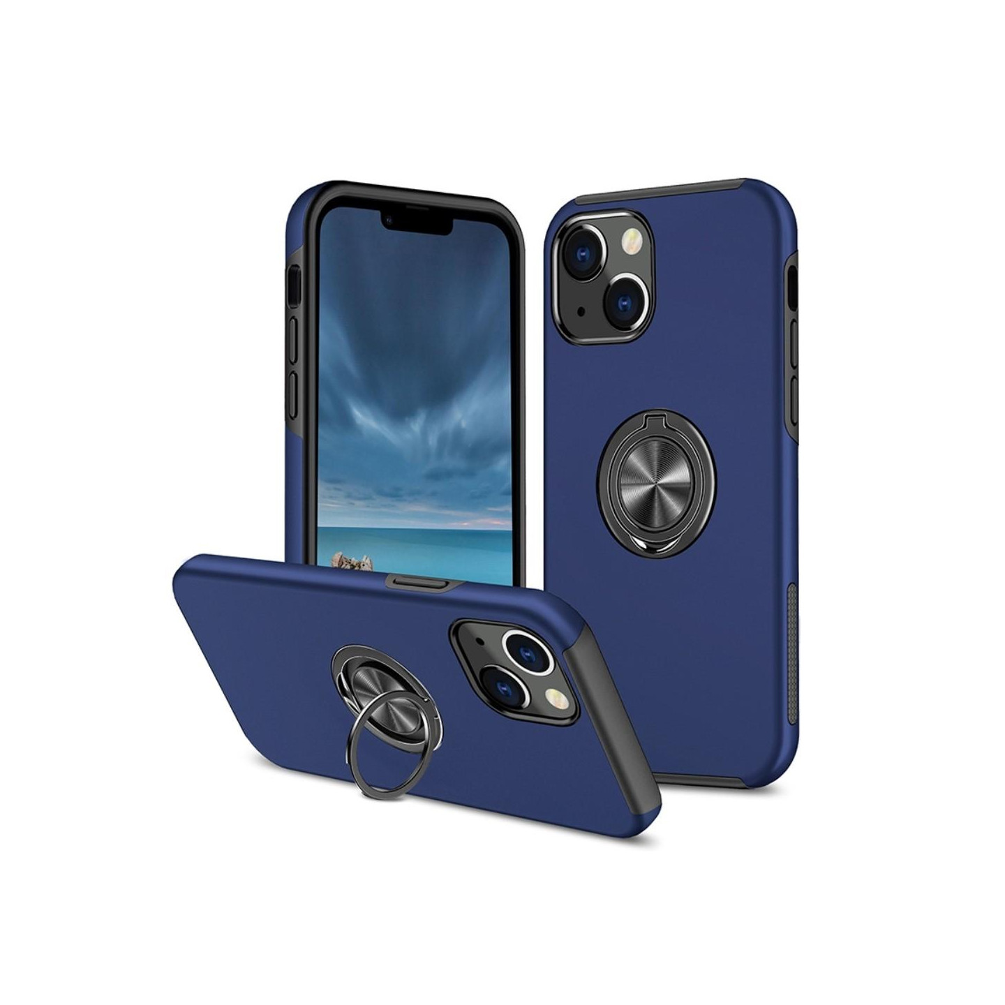 iPhone 14 Plus Sormirengas Sivutuen Hybridikotelo - Sininen