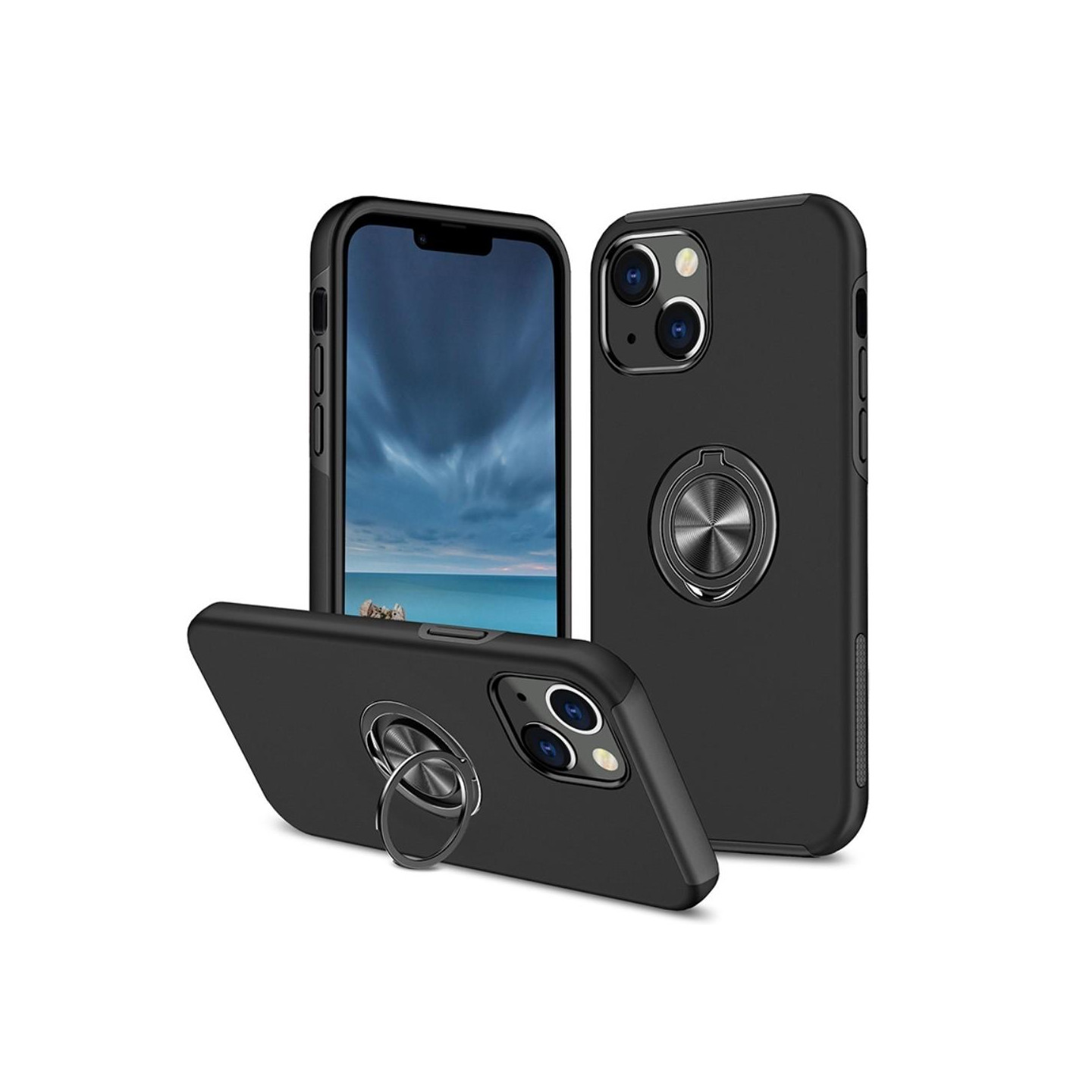 iPhone 14 Plus Hybrid Cover Med Fingerring - Sort