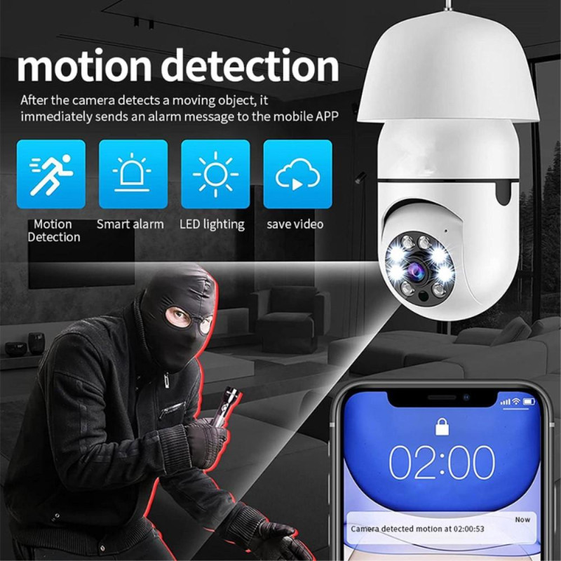 Home Security Camera Light Bulb Motion Detection WiFi CCTV IP Audio Two Way