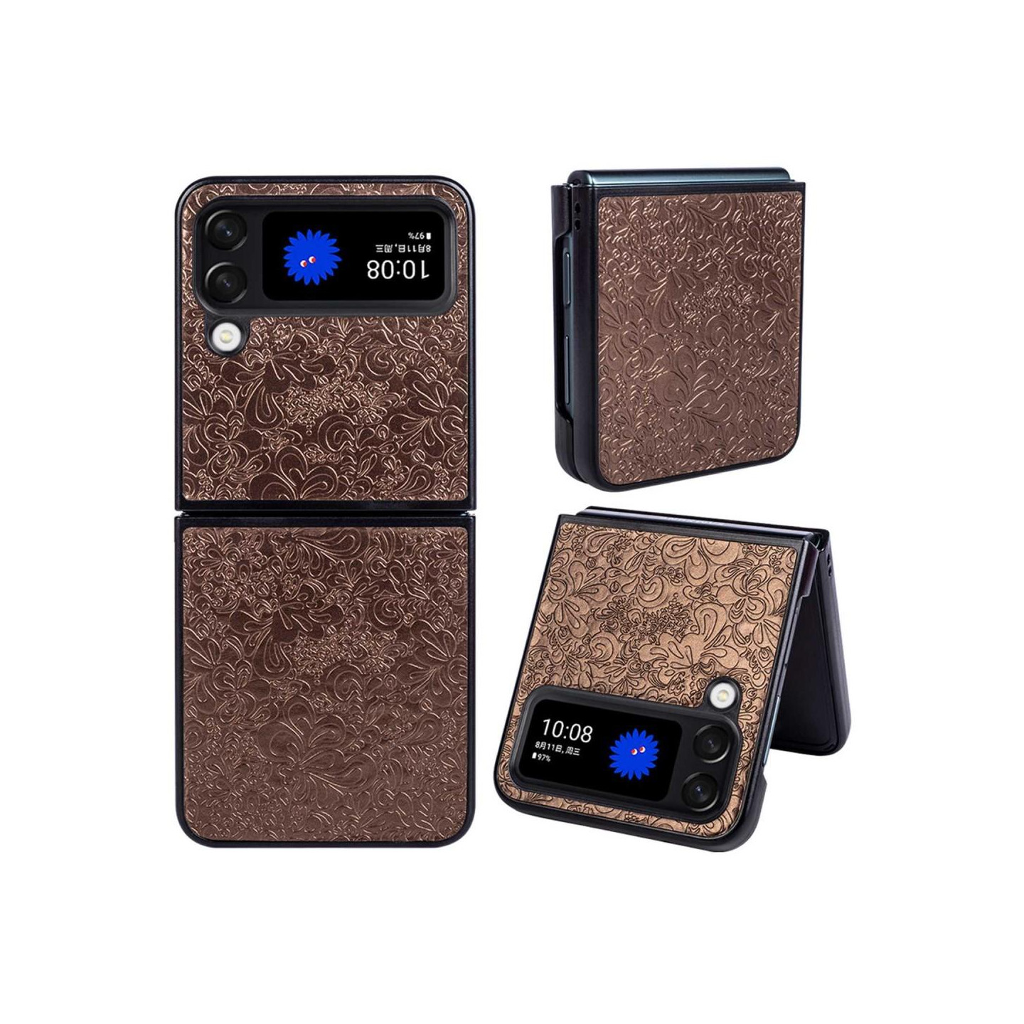 Samsung Galaxy Z Flip4 5G Blomstermønster Telefonetui Beskyttelsesdæksel - Brun