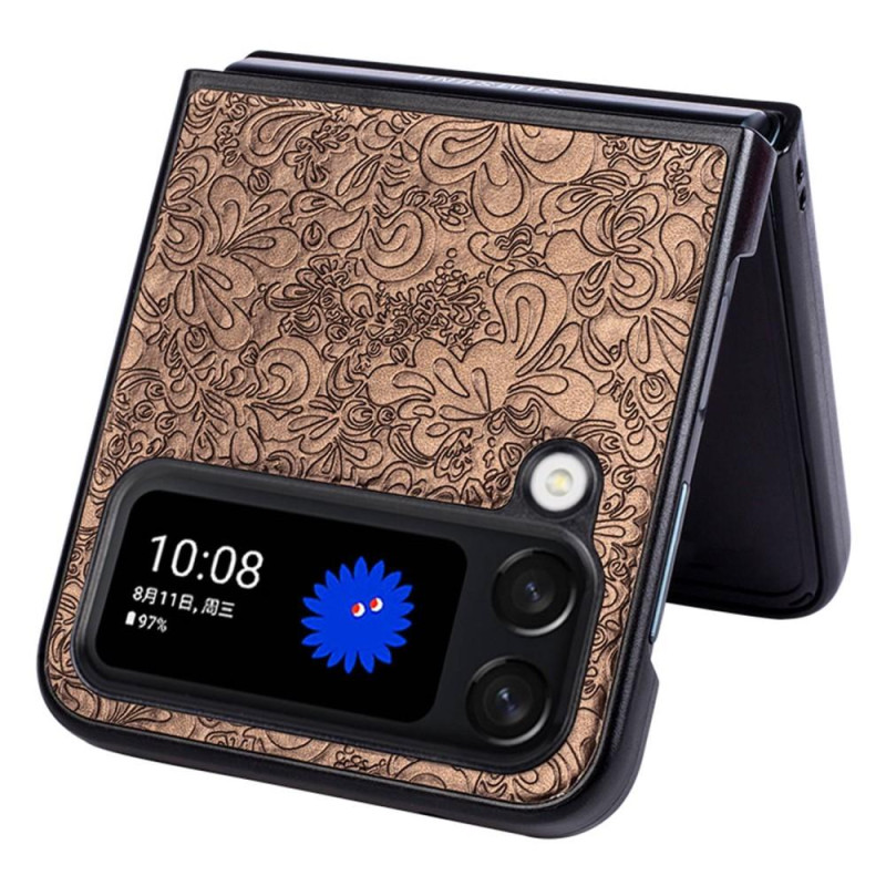 Samsung Galaxy Z Flip4 5G Floral Mønster Telefonveske - Brun
