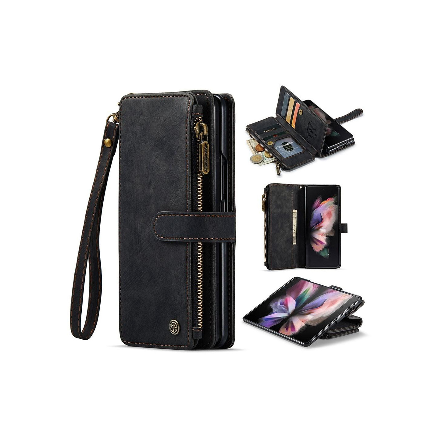 Samsung Galaxy Z Fold 3 5G CASEME Multikortspor Stativ Telefondæksel - Sort