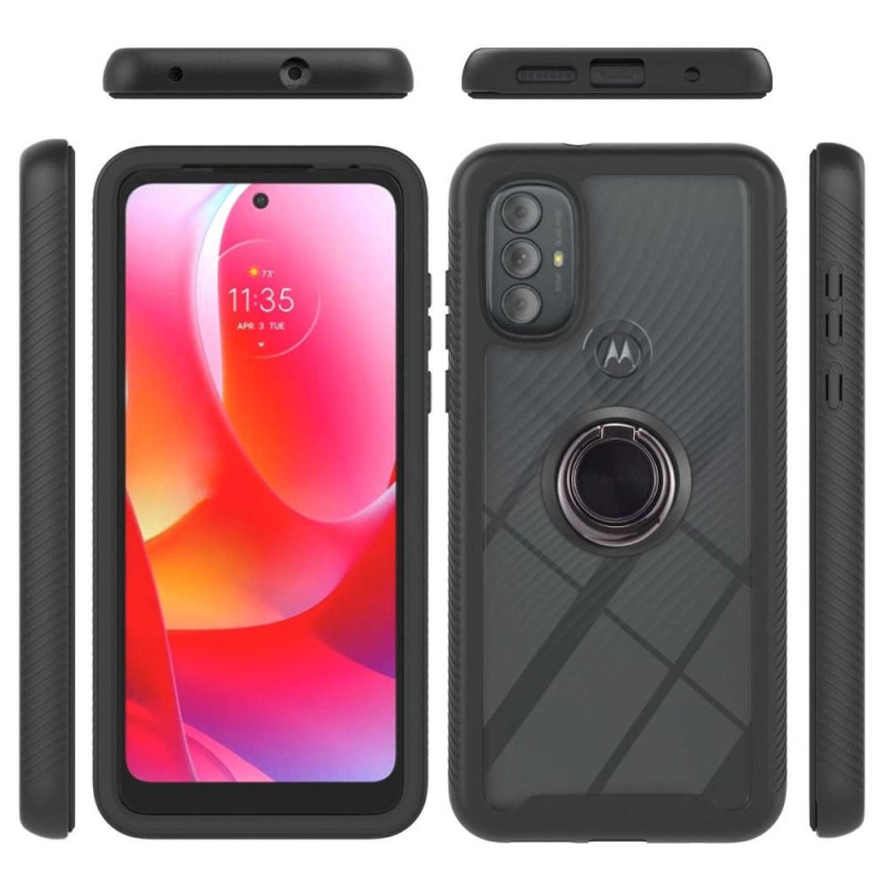 YB PC Series - 5 Motorola Moto G Powerille (2022) /G Pure PC + TPU - iskunkestävä puhelinkotelo rengaspidikkeellä - musta