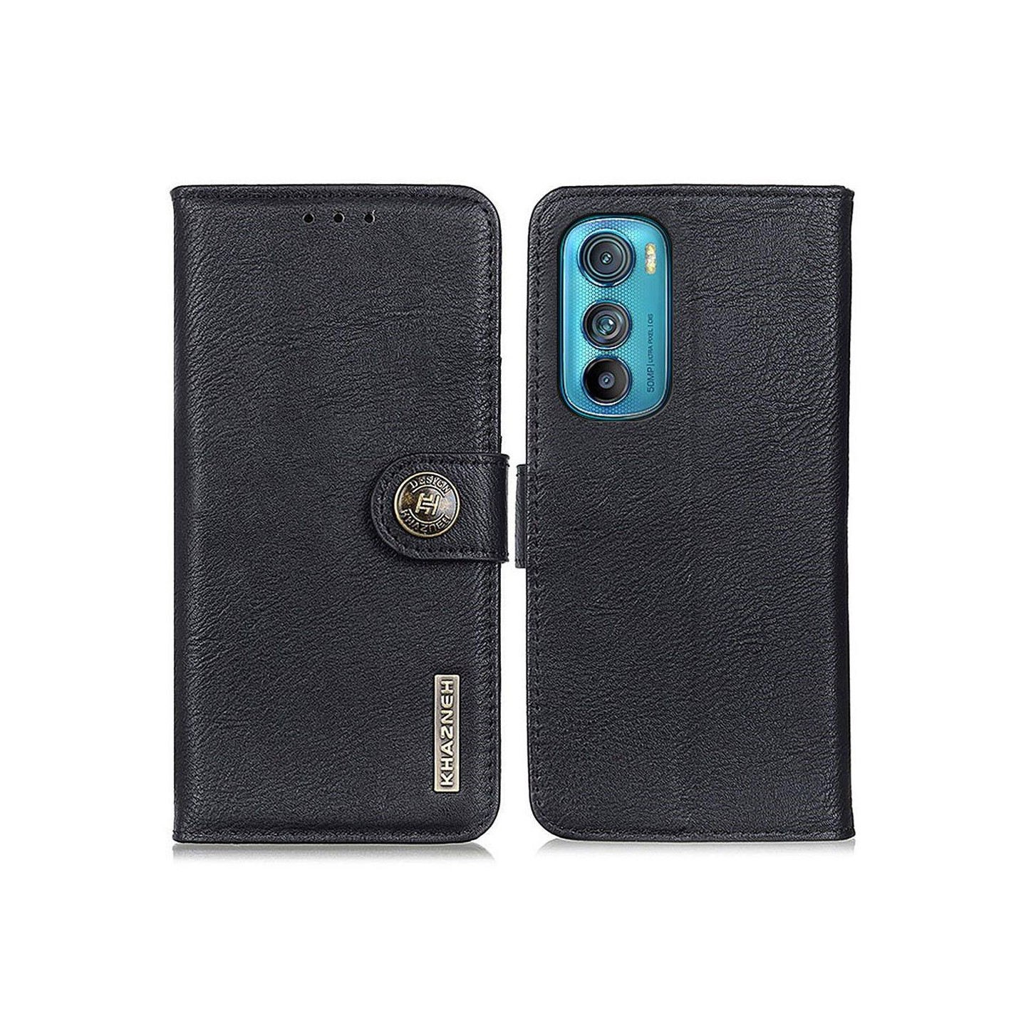 KHAZNEH Wallet Stand Case for Motorola Edge 30 - Black